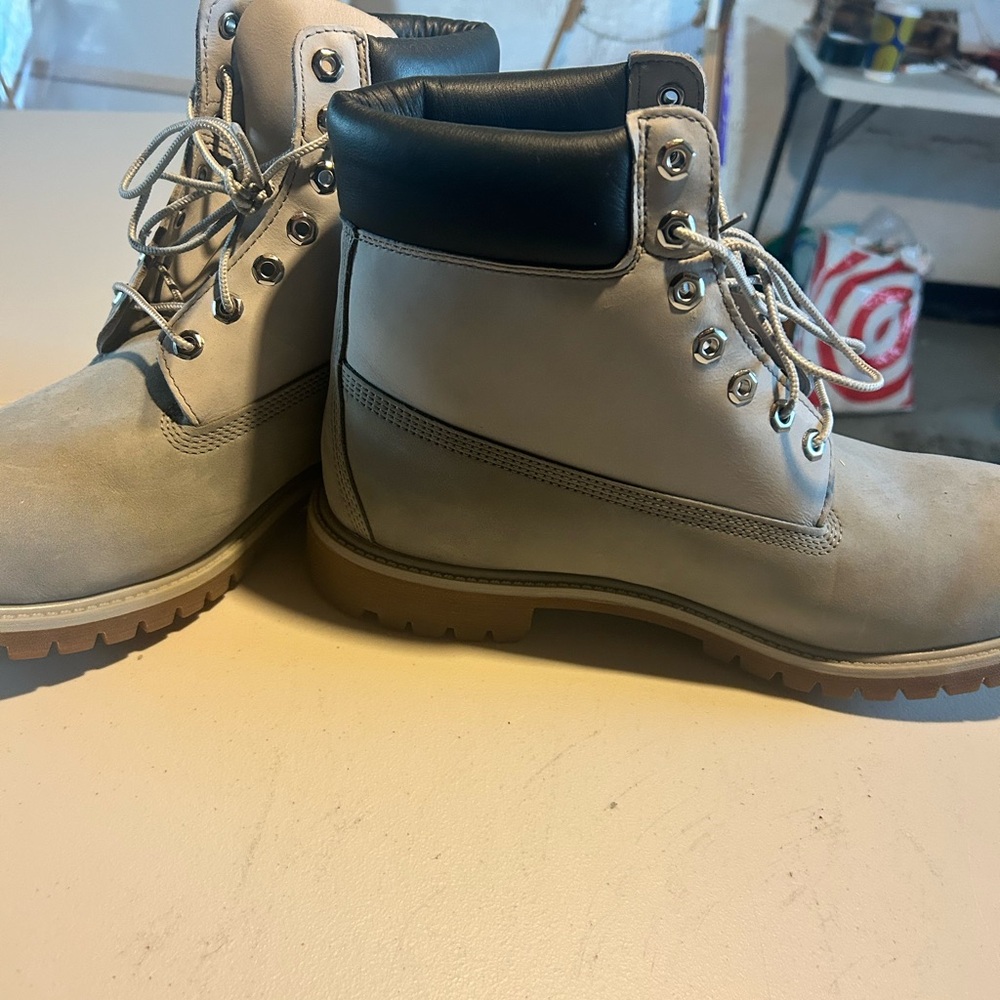 Timberland Beige/Tan Work Boots - Padded Collar Lace-Up - Picture 3 of 4